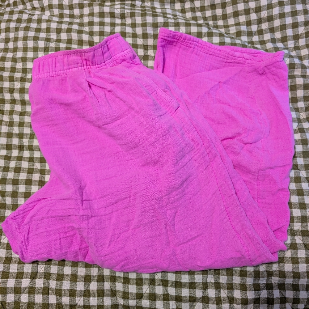 Hot Pink Cotton Gauze Barrel Pants